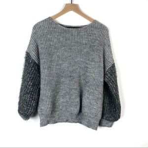 Berretti Alpaca Wool Blend Gray Sweater Contrast Fuzzy Sleeves